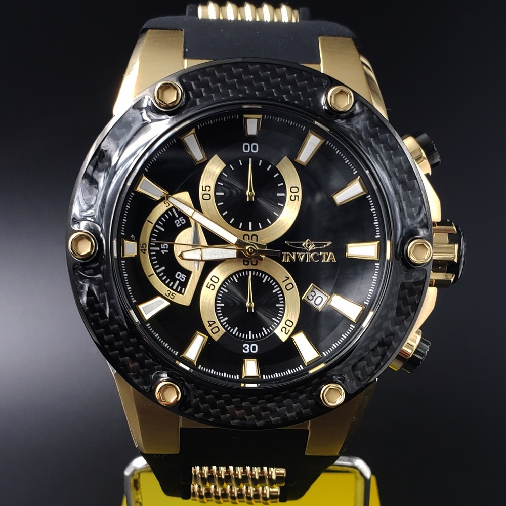 INVICTA SPEEDWAY MEN'S QUARTZ GOLD CASE, SILICONE
